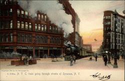 N.Y.C. train going through streets of Syracuse New York Postcard Postcard