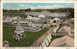 Scene on Midway, State Fair Grounds Des Moines, IA Postcard Postcard