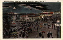 Boardwalk from 4th Avenue Baths, By Moonlight Asbury Park, NJ Postcard Postcard