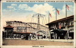 Riverview Park, The Coney Island of Detroit, Auditorium and Scenic Railway Michigan Postcard Postcard