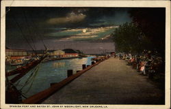 Spanish Fort and Bayou St. John by Moonlight New Orleans, LA Postcard Postcard