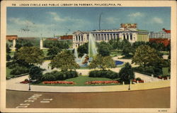 Logan Circle and Public Library on Parkway Postcard