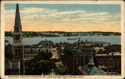 Bird's Eye View and Thames River New London, CT Postcard Postcard