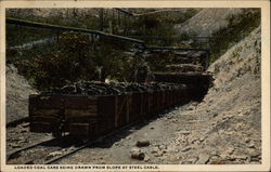 Loaded Coal Cars being drawn from slope by steel cable Mining Postcard Postcard