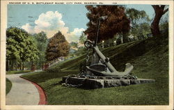 Anchor of U. S. Battleship Maine, City Park Reading, PA Battleships Postcard Postcard