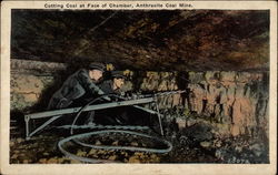 Cutting Coal at Face of Chamber, Anthracite Coal Mine Postcard