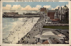 Bird's Eye View of Boardwalk and Beach Looking towards Million Dollar Pier Postcard