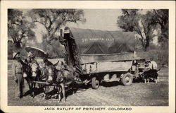 Jack Ratcliff, mules and small covered wagon, b&w photo Postcard