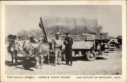 Too Much Speed -- Here's Your Ticket Pritchett, CO Postcard Postcard