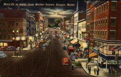 Main Street at night from Market Square Postcard