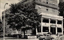 Hotel Barre, front porch and old cars Postcard