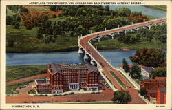 Hotel Van Curler and Great Western Gateway Bridge, aerial view Postcard