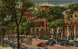 Broadway Saratoga Springs, Grand Union Hotel and Rip Van Dan Hotel New York Postcard Postcard