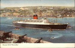 Cunard R.M.S. Corinthia coming into harbor Cruise Ships Postcard Postcard