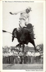 Mike Simms in Wild Brahma Bull Riding Contest Rodeos Postcard Postcard