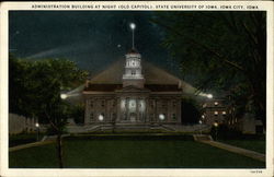 Administration Building at Night (Old Capitol), State University of Iowa City Postcard Postcard