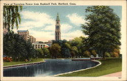 View of Travelers Tower from Bushnell Park Postcard