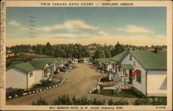 Twin Cedars Auto Court Postcard