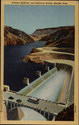 Arizona Spillway and Highway Bridge, Boulder Dam Postcard