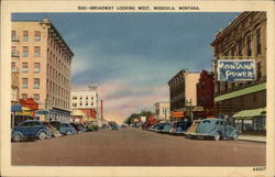 Broadway Looking West Missoula, MT Postcard Postcard