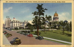 Capitol Park Showing Hotel Boise, Federal Building and State Capitol Idaho Postcard Postcard