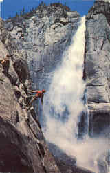 Upper Yosemite Falls and Rock Climbers Postcard