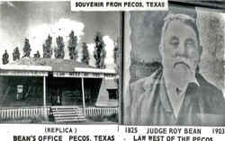 Souvenir From Pecos, Bean's Office Pecos, Law West of the Pecos Postcard