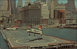 New York Airways 25 passenger Boeing V-170 Turbocopter Leaving Wall Street Heliport Postcard