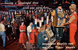 "One-armed Bandits" (Room of slot machines) Postcard