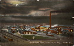 Night Scene, Union Pacific R.R. Shops Postcard