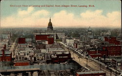 Bird's-eye view of Lansing and Capitol, from Allegan Street Postcard