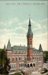 High School, Elm & Walnut St Postcard