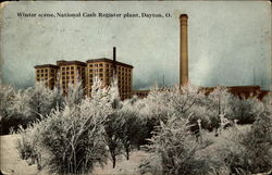 Winter scene, National Cash Register plant Postcard