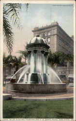 Wilde Electric Fountain and U.S. Grant Hotel Postcard