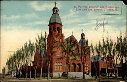 St. Patrick Church and Parsonage, Elm and 3rd Street Clinton, IA Postcard Postcard