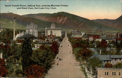 South Temple Street, looing east, showing Mormon Temple and Hotel Utah Salt Lake City, UT Postcard Postcard