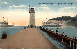 Steamer Passing U. S. Light House Chicago, IL Postcard Postcard