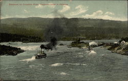 Steamers on Columbia River, Cascade Locks in Distance Postcard