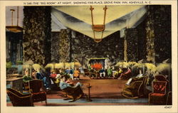 "Big Room" at Night, Showing Fire-Place, Grove Park Inn Asheville, NC Postcard Postcard