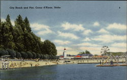 City Beach and Pier Coeur D'Alene, ID Postcard Postcard