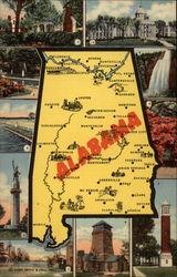 Historical Places in Alabama Maps Postcard Postcard