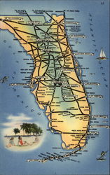 Points of Interest Map of Florida Postcard