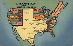 A Texan's Map of the United States Maps Postcard Postcard