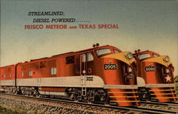 Streamlined, Diesel Powered....Frisco Meteor and Texas Special Locomotives Postcard Postcard