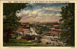 Sunset View With Norfolk and Western Terminal In Center Postcard