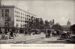 National Hotel, and Pennsylvania Avenue Looking Towards Capitol Postcard