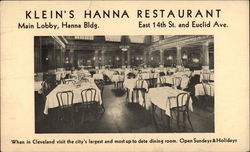 Klein's Hanna Restaurant Cleveland, OH Postcard Postcard