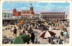 Beach Scene and Convention Hall Postcard