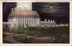 Night Scene Ford Motor Company's Exhibit Chicago, IL Postcard Postcard