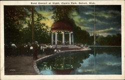 Band Concert at Night, Clark's Park Detroit, MI Postcard Postcard